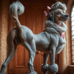 accessory animal_genitalia animal_pussy anus blue_body blue_fur bow_ribbon butt canine_genitalia canine_pussy collar female feral fur genitals hair_accessory hair_bow hair_ribbon inside presenting presenting_hindquarters pussy raised_tail ribbons solo tail whiskers ohmygoodness_(director) oliver_and_company georgette canid canine canis domestic_dog mammal poodle detailed hi_res