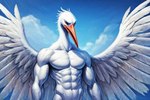 abs anthro athletic athletic_anthro athletic_male beak biceps feathered_wings feathers feral male muscular muscular_anthro muscular_male nude pecs solo triceps veiny_arms veiny_biceps veiny_muscles white_body wings birdovo avian bird stork