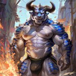 anthro bulge claws clothed clothing finger_claws fingers fire jockstrap jockstrap_only male muscular muscular_anthro muscular_arms muscular_legs muscular_male muscular_thighs nipples solo stripes underwear underwear_only mugen_kuuhakuai demon felid hybrid mammal pantherine tiger tail hi_res