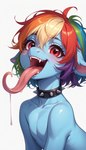 anthro blue_body female hair long_tongue mlp multicolored_hair open_mouth red_eyes solo tongue tricksterfox rainbow_dash_(mlp) equid equine horse mammal pony hi_res