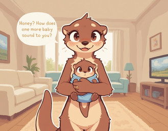 anthro blush brown_body brown_eyes brown_fur dialogue digit_ring duo fangs female fur furniture inside jewelry looking_at_viewer ring round_ears sofa speech_bubble tan_body tan_fur teeth wedding_ring window verbotenvertex mammal mustelid otter hi_res mother_(lore) mother_and_child_(lore) parent_(lore) parent_and_child_(lore)