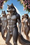 animal_genitalia anthro balls beach breasts canid casual_nudity female fully_sheathed genitals group humanoid_genitalia humanoid_pussy jewelry male mammal mostly_nude necklace nipples nude_beach outdoor_nudity pubes public public_nudity pussy seaside sheath wedding