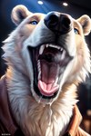 anthro blue_eyes bodily_fluids clothing dripping fur jacket light_brown_fur male mouth_shot open_mouth oral_vore saliva saliva_drip solo topwear vore white_body white_fur l649000 mammal ursid attempted_signature hi_res