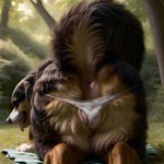 absurd_res anatomically_correct anatomically_correct_genitalia animal_genitalia animal_pussy anus bedding bernese_mountain_dog blanket canid canine canine_genitalia canine_pussy canis clothing detailed detailed_fur domestic_dog female feral fluffy fluffy_tail fur genitals hi_res looking_aside mammal molosser mountain_dog multicolored_body multicolored_fur on_ground panties panties_on_feral park plant polar_(director) pussy solo swiss_mountain_dog tail_up tight_fit tongue tongue_out tree underwear