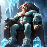 abs absurd_res balls body_hair chair chest_hair furniture genitals hi_res humanoid ice league_of_legends male nipples pecs penis pubes pup_tobey riot_games sitting snow solo tencent throne troll trundle