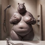 anthro bathroom breast_grab breasts female first_person_view grey_body hand_on_breast inverted_nipples nipples overweight overweight_female shower solo splice common_hippopotamus hippopotamid mammal absurd_res hi_res