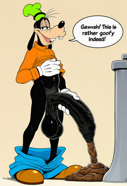 animal_genitalia anthro balls belly big_balls big_belly big_penis body_hair bottomwear bottomwear_down buckteeth clothed clothing dialogue erection feces feces_in_penis feces_pile footwear foreskin foreskin_overhang fur genitals gloves hairy_balls half-closed_eyes handwear hat headgear headwear huge_balls huge_penis humanoid_genitalia humanoid_penis hyper hyper_balls hyper_genitalia hyper_penis long_foreskin looking_at_viewer male narrowed_eyes open_mouth pants pants_down partially_clothed penis pooping pubes saggy_balls scat sheath shoes simple_background slightly_chubby solo speech_bubble talking_to_viewer teeth text toilet_use topwear unretracted_foreskin urinal vein veiny_penis boxen549 disney goof_troop goofy_(disney) canid canine canis domestic_dog mammal english_text hi_res novelai