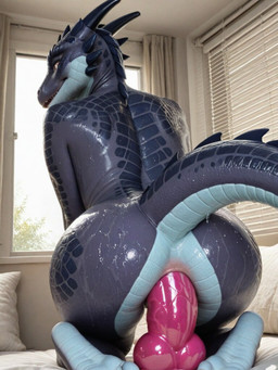 anthro big_dildo curvaceous curvy_figure dark_body dark_scales dildo dildo_insertion dildo_sitting femboy horn knot knotted_dildo male penetration photorealism raised_tail rear_view scales sex_toy sex_toy_insertion slim solo spiked_tail spikes spikes_(anatomy) voluptuous wet zachiro404 lizard reptile scalie