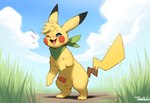 animal_genitalia balls bandanna claws cloud cute_fangs feral fur genitals grass kerchief male penis penis_tip plant red_cheeks sheath smile solo tail_motion toe_claws tongue yellow_body yellow_fur director_seam generation_1_pokemon pikachu pokemon_(species)