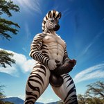 abs anthro balls big_balls big_penis bodily_fluids body_fur body_hair genitals male mane navel nipples pecs penis smile smirk smirking_at_viewer solo solo_focus stripes thick_thighs sasparilla010 equid equine mammal zebra hi_res