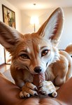 amber_eyes anthro backlighting claws duo fellatio female fennec_ears first_person_view fur genitals hand_on_penis human_on_anthro inside interspecies light looking_at_viewer male male/female male_pov nude oral penile penis realistic sex snout tan_body tan_fur whiskers white_body white_fur iq3g canid canine fennec fox human mammal hi_res lighting