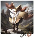 braixen canid canine claws clothing clothing_pull dress dress_pull female feral fluffy fox generation_6_pokemon hi_res inner_ear_fluff mammal marilyn_monroe monochrome nightdancer on_mountain_top paws pokemon_(species) pose seductive sepia solo standing tuft vintage