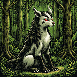 fangs feral forest male plant pupils red_eyes sitting slit_pupils solo teeth tree thedavid nintendo pokemon generation_3_pokemon mightyena pokemon_(species) hi_res