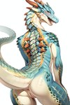 anthro anus areola big_breasts blue_body breasts butt female genitals horn nipples non-mammal_breasts non-mammal_nipples nude pussy simple_background smile solo white_body wafflewafflewaf capcom monster_hunter lagiacrus leviathan_(mh) censored hi_res mosaic_censorship