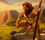 anthro balls crouching genitals humanoid_genitalia humanoid_penis male mane markings nature nature_background nude penis solo stick tribal tribal_markings tuft vein veiny_penis sforza simba_(the_lion_king) felid lion mammal pantherine hi_res