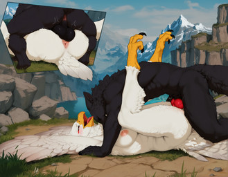 animal_genitalia animal_penis anthro anthro_on_anthro anthro_penetrated anthro_penetrating anthro_penetrating_anthro anus areola avian_feet backsack balls balls_deep beak big_breasts biped black_balls black_body black_feathers black_fur blush bodily_fluids breasts butt canine_genitalia canine_penis claws close-up cutaway day detailed_background duo erection feathered_wings feathers feet female female_penetrated from_front_position fur genital_fluids genitals grass interspecies knot legs_up looking_pleasured lying male male/female male_penetrating male_penetrating_female mating_press mountain muscular muscular_male narrowed_eyes nipples non-mammal_breasts non-mammal_nipples nude on_back on_top open_beak open_mouth outdoor_nudity outside outside_sex penetration penile penile_penetration penis penis_in_pussy pink_nipples plant pussy rock scutes sex sky tail tail_feathers talons toe_claws toes tongue tongue_out vaginal vaginal_fluids vaginal_penetration white_body white_feathers wings anotheranon accipitrid accipitriform avian bald_eagle bird canid canine canis eagle mammal sea_eagle wolf hi_res