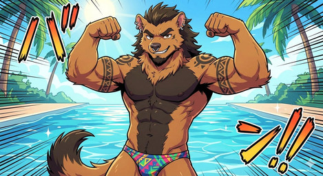 anthro clothing male muscular piercing speedo swimwear tattoo anteater mammal pilosan xenarthran