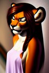 angry anthro braided_hair breasts brown_body brown_fur cleavage clothed clothing eyes_closed female fur hair inner_ear_fluff nightwear side_boob solo tuft whiskers white_body white_fur caserus felid lion mammal pantherine