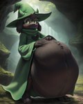 anthro belly big_belly black_body black_fur boss_monster bovid caprine clothed clothing eyewear fur glasses green_eyes hands_on_belly hat headgear headwear horn i89323 male mammal ralsei solo standing tagme vore