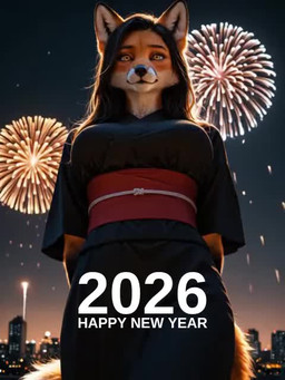 animal_ears anthro asian_clothing black_hair breasts brown_body brown_fur clothing east_asian_clothing female female_anthro fireworks fur hair hands_behind_back japanese_clothes japanese_clothing kimono long_hair looking_at_viewer low-angle_view night obi outside sash sky solo tail cheffurry canid canine fox mammal animated short_playtime webm