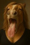 anthro bodily_fluids breasts cleavage clothed clothing female long_tongue mouth_shot open_mouth oral_invitation saliva saliva_on_tongue throat tongue tongue_out equid equine horse mammal hi_res