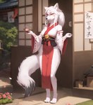 anonymous_director anthro asian_clothing canid canine clothed clothing detailed_background female fox fully_clothed hi_res kemono mammal markings solo tail
