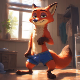 anthro bedroom bedroom_eyes black_body black_fur bottomwear clothed clothing clothing_pull day first_person_view fur furniture green_eyes inside light looking_at_viewer looking_pleasured male manly multicolored_body narrowed_eyes orange_body orange_fur partially_clothed paws pinup pose presenting pulling_pants_down romantic seductive shorts smile solo standing tease tuft underwear underwear_down underwear_only underwear_pull white_body white_fur window extravirginweaseloil disney zootopia nick_wilde canid canine canis fox mammal red_fox hi_res