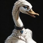 1:1 8747928hp anatid anseriform anserinae anthro avian beak big_breasts bird blue_eyes breasts bust_portrait collar colored feathers female fluffy hi_res huge_breasts long_neck neck_tuft non-mammal_breasts open_beak open_mouth portrait simple_background solo swan tuft white_body white_breasts white_feathers