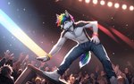 anthro canid canine canis domestic_dog hair hi_res husky male mammal multicolored_hair nordic_sled_dog paskis paskis_(director) rainbow_hair rockstar solo spitz