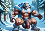 abs angry anthro barefoot biceps big_fangs big_muscles big_penis blue_eyes body_hair chest_hair clenched_teeth clothed clothing feet flaccid forest fur genitals huge_muscles human_to_anthro humanoid_genitalia humanoid_penis male muscular no_underwear open_clothing open_shirt open_topwear pantsless pecs penis plant plantigrade pubes shirt snow solo species_transformation spread_legs spreading teeth thick_penis topwear torn_clothes transformation tree vein veiny_muscles veiny_penis white_body white_fur vanzilen humanoid yeti hi_res