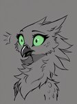 anthro beak female green_sclera neck_tuft open_beak open_mouth shocked shocked_expression slim solo spots spotted_body tuft oldhroft shadow_(oldhroft) avian velari bust_portrait portrait sketch