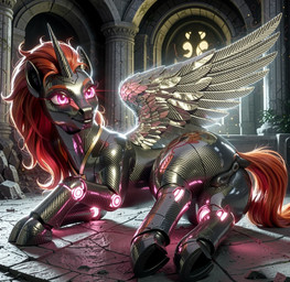 car fantasy female feral horn machine realistic ruins solo tail vehicle volt_claw_noire my_little_pony android equid equine horse mammal robot hi_res