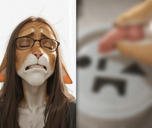 anthro blurred_foreground desperation eyewear female glasses hair long_hair sad solo teeth upper_body nnam_si3 meme_2026 felid feline mammal