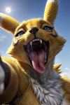 ambiguous_gender anthro blue_eyes bodily_fluids fur mouth_shot open_mouth oral_vore saliva solo tongue tongue_out vore white_body white_fur yellow_body yellow_fur l649000 digimon_(species) renamon hi_res