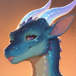 blep blue_body fangs female feral glistening iridescent_horns mythology one_eye_closed purple_eyes scales simple_background solo three-quarter_view tongue tongue_out aviator_spyspecial dragon mythological_creature mythological_scalie scalie headshot_portrait hi_res icon portrait