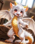 anthro blush female fur horn kemono membrane_(anatomy) membranous_wings open_mouth solo wings coco-furries dragon furred_dragon hi_res