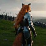 ambiguous_gender anthro armor battle fur grass hair hill long_hair metal orange_body orange_fur plant rear_view solo anonymous_director canid canine fox mammal