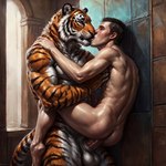 anal anal_penetration anthro anthro_penetrating anthro_penetrating_human dominant dominant_anthro duo human_on_anthro human_penetrated interspecies kiss kissing laying male male/male penetration sex submissive submissive_human degenerator felid human mammal pantherine tiger