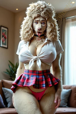 ahegao anthro bottomwear breasts butt camel_toe choker cleavage clothed clothing covered_nipples curvaceous curvy_figure female jewelry living_room looking_at_viewer looking_pleasured necklace pattern_bottomwear pattern_clothing pattern_skirt plaid plaid_bottomwear plaid_clothing plaid_skirt shaking_butt shirt skirt solo teasing thong tied_shirt topwear underwear voluptuous vlrgromns housebroken honey_(housebroken) canid canine canis domestic_dog mammal poodle animated webm