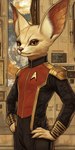 ambiguous_gender anthro armor big_ears brown_nose ear_veins orange_eyes pauldron solo solo_focus starfleet starfleet_uniform bahufaru star_trek canid canine fennec fox mammal hi_res portrait