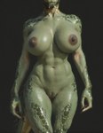 abs_muscles anthro female front_view genitals green_body green_skin muscular muscular_female pussy simple_background solo teeth_showing anonymous_director argonian scalie hi_res