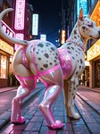anus butt camel_toe city city_background clothing collar corset eyeliner female feral garter_straps legwear lingerie looking_at_viewer makeup neon_lights panties presenting presenting_hindquarters solo solo_focus topwear translucent translucent_clothing translucent_legwear translucent_panties translucent_underwear underwear goldendog canid canine canis domestic_dog great_dane mammal mastiff molosser hi_res