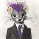 anthro black_eyes clothing fur grey_body grey_fur hair male necktie purple_hair solo suit bahufaru kiley_saint-clair_(bahufaru) mammal mustela mustelid musteline true_musteline