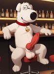 animal_genitalia animal_penis anthro balls bar bedroom_eyes brian_griffin canid canine canine_penis canis cartoon_character cartoonlover collar domestic_dog family_guy genitals hi_res knot looking_at_viewer male mammal narrowed_eyes penis seductive solo white_body