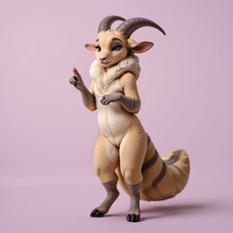 anthro female fluffy horn paws solo stripes tail tuft zerumi_(character) zerumi bovid caprine goat mammal