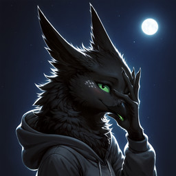 5_fingers anthro backlighting beak black_body black_fur blep claws clothing covering covering_face female fingers fluffy full_moon fur green_sclera green_tongue hoodie light looking_at_viewer moon neck_tuft night one_eye_closed side_view solo spots spotted_body spotted_fur tongue tongue_out topwear tuft oldhroft shadow_(oldhroft) avian velari absurd_res headshot_portrait hi_res lighting portrait