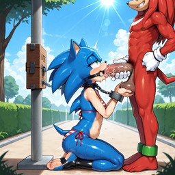 5_toes anthro ball_fondling balls barefoot big_balls big_penis bikini blush bodily_fluids bound chain chained clothed clothing crossdressing cum cum_in_mouth cum_inside duo feet femboy fondling free_use gag gagged genital_fluids genitals holding_penis huge_balls huge_penis humanoid_feet male male/male nude oral outdoor_nudity outside outside_sex penis pubes public public_exposure public_nudity public_sex public_use ring_gag saggy_balls sex soles stirrup_legwear sweat sweaty_feet swimwear tears toes two_tone_feet vein veiny_penis scrunt sega sonic_the_hedgehog_(series) knuckles_the_echidna sonic_the_hedgehog hi_res