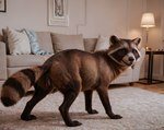 anus carpet cushion female feral furniture genitals lamp lamp_shade living_room looking_at_viewer pussy quadruped sofa solo today_(director) mammal procyonid raccoon absurd_res hi_res