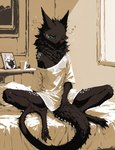 3_toes 5_fingers anthro beak bed black_body black_fur blue_eyes blue_sclera breasts claws clothed clothing collar digitigrade duo embrace feet female female/female fingers fluffy fur furniture green_sclera half-closed_eyes heart_symbol hug inner_ear_fluff long_tail monotone_body monotone_fur mug mythology narrowed_eyes neck_tuft nipples off_shoulder on_bed one_breast_out one_eye_closed oversized_shirt pawpads sitting sitting_on_bed slim small_breasts smile solo_focus spots spotted_body spotted_fur spread_legs spreading tail_between_legs thick_tail tired toes tuft white_body white_fur oldhroft luna_(scalesai) shadow_(oldhroft) dragon furred_dragon mythological_creature mythological_scalie scalie absurd_res hi_res portrait