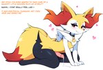 <3 anthro aroused balls big_ass big_butt blush bodily_fluids butt collar cum ear_piercing erection femboy feminization fur genital_fluids genitals girly humanoid_genitalia humanoid_penis inner_ear_fluff jewelry looking_at_viewer male nintendo penis piercing pokemon precum red_eyes simple_background smile smug solo text thick_thighs tuft white_background white_body white_fur wide_hips yellow_body yellow_fur hellsonger braixen canid generation_6_pokemon mammal pokemon_(species) digital_media_(artwork)